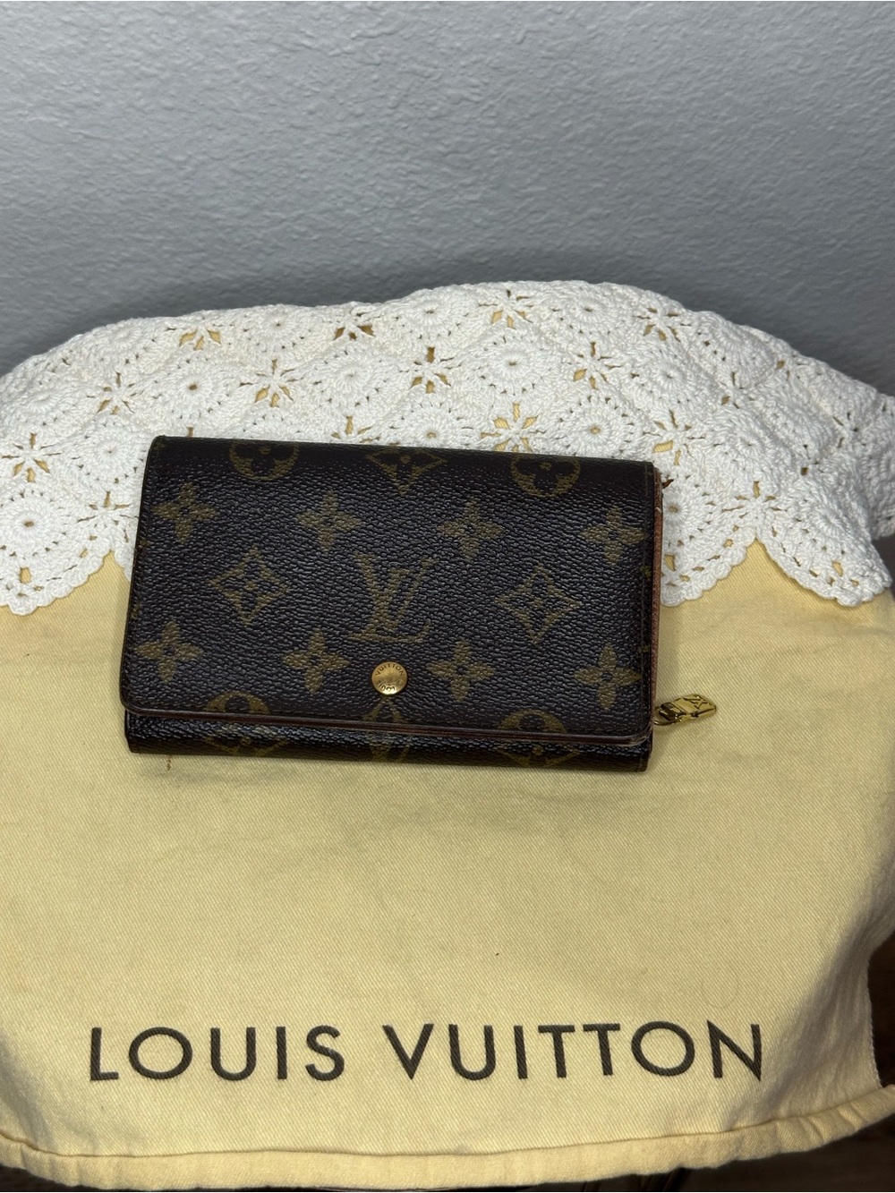 Louis Vuitton Monogram Canvas Trifold Wallet in Dark Brown with Gold Hardware